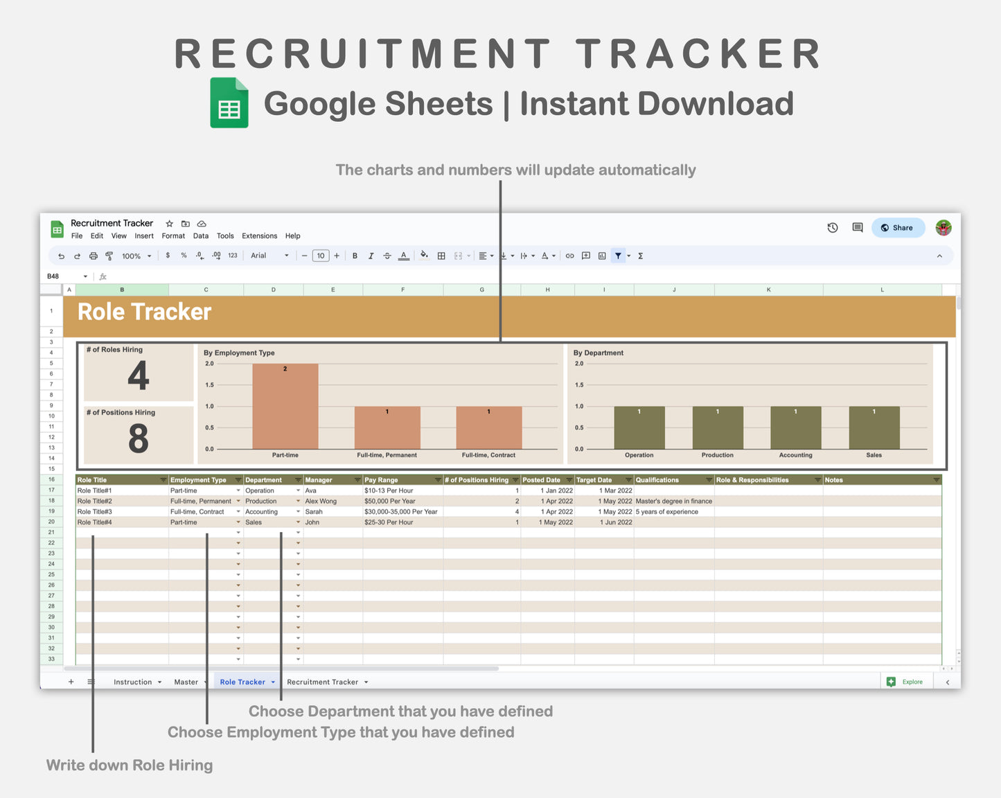 Google Sheets - Recruitment Tracker - Boho