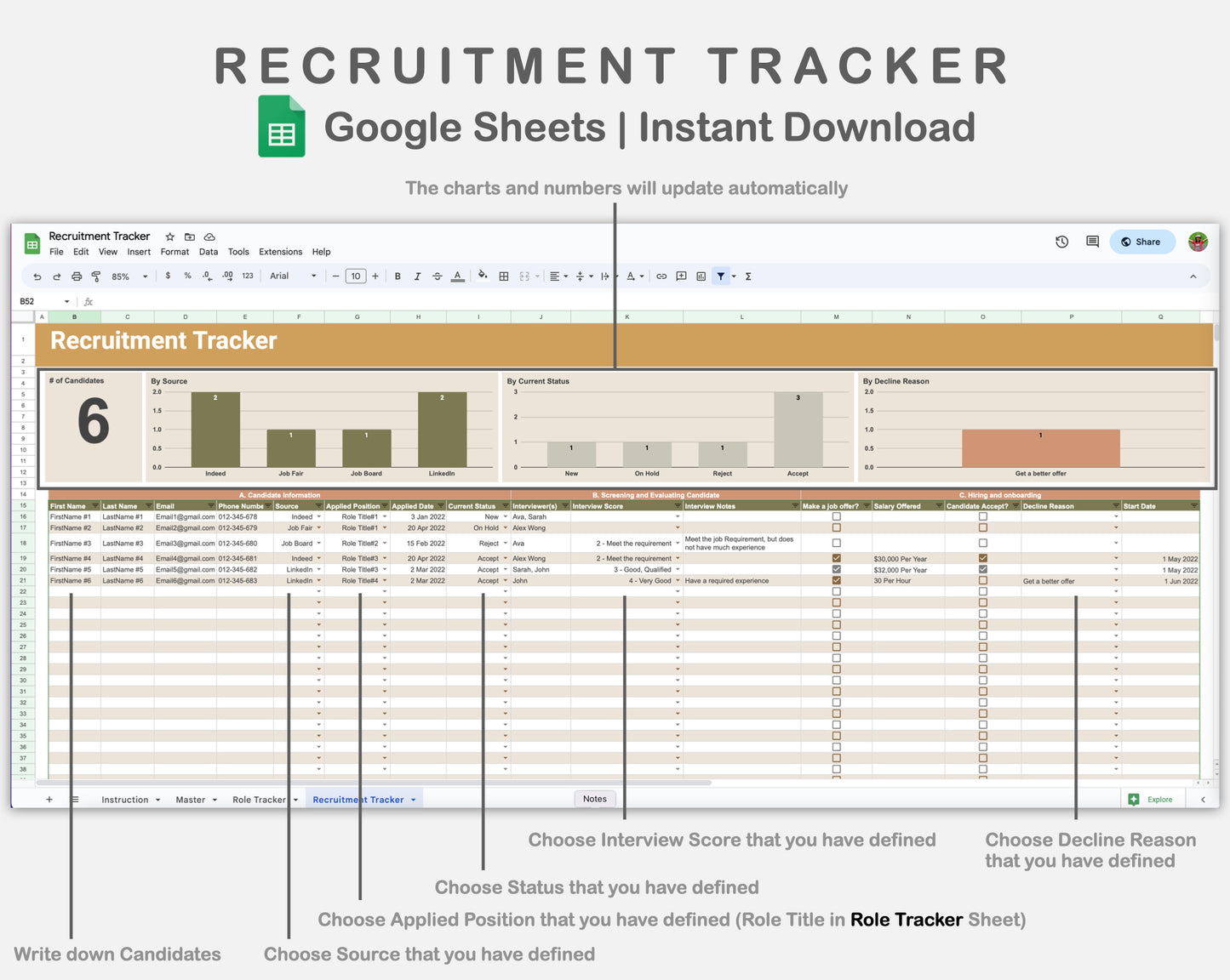Google Sheets - Recruitment Tracker - Boho