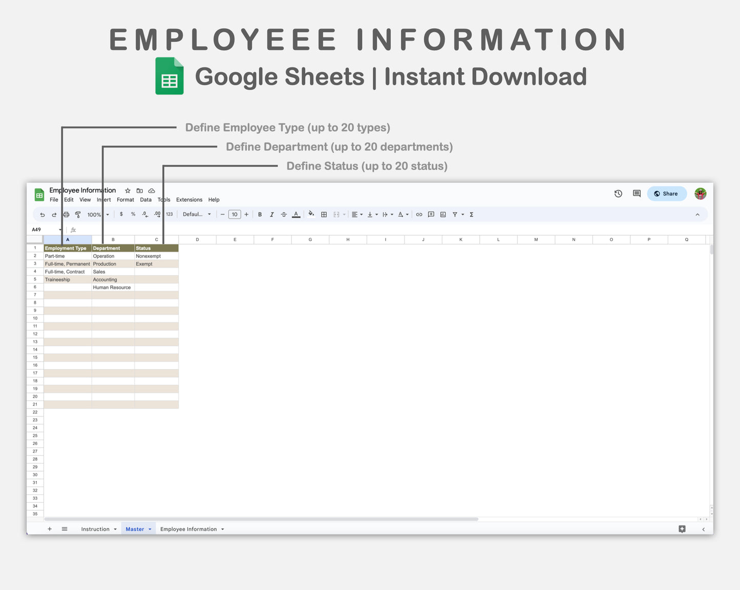 Google Sheets - Employee Information - Boho