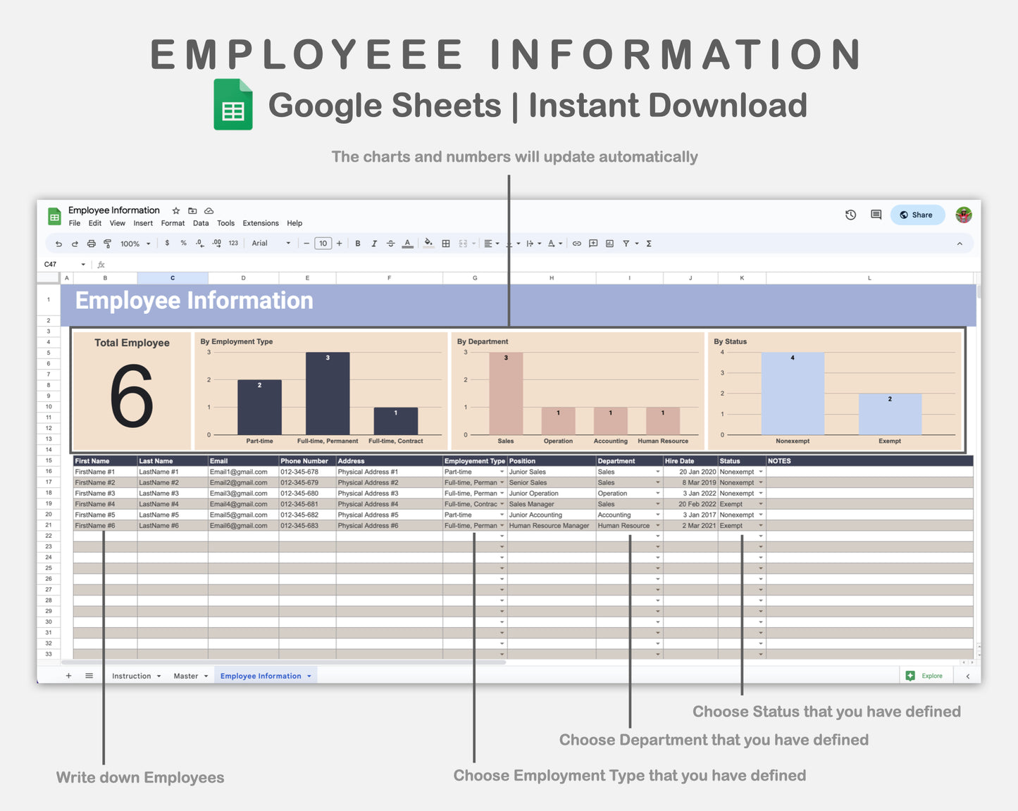 Google Sheets - Employee Information - Sweet