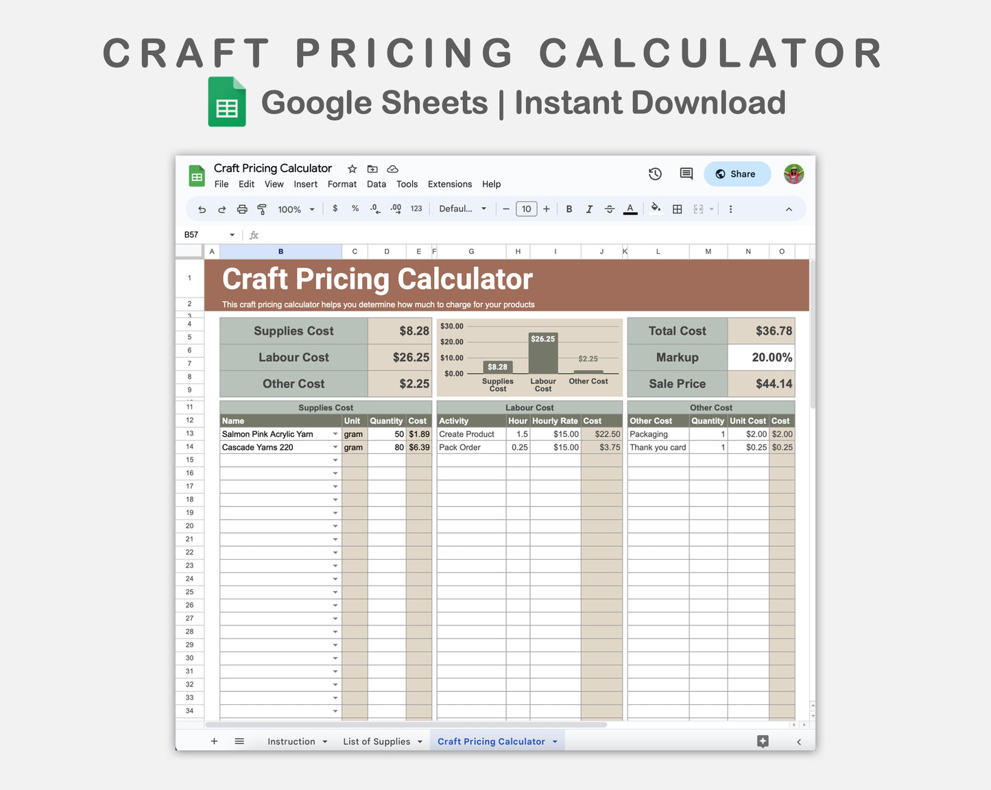 Google Sheets - Craft Pricing Calculator - Earthy