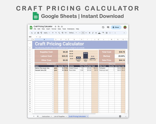 Google Sheets - Craft Pricing Calculator - Sweet