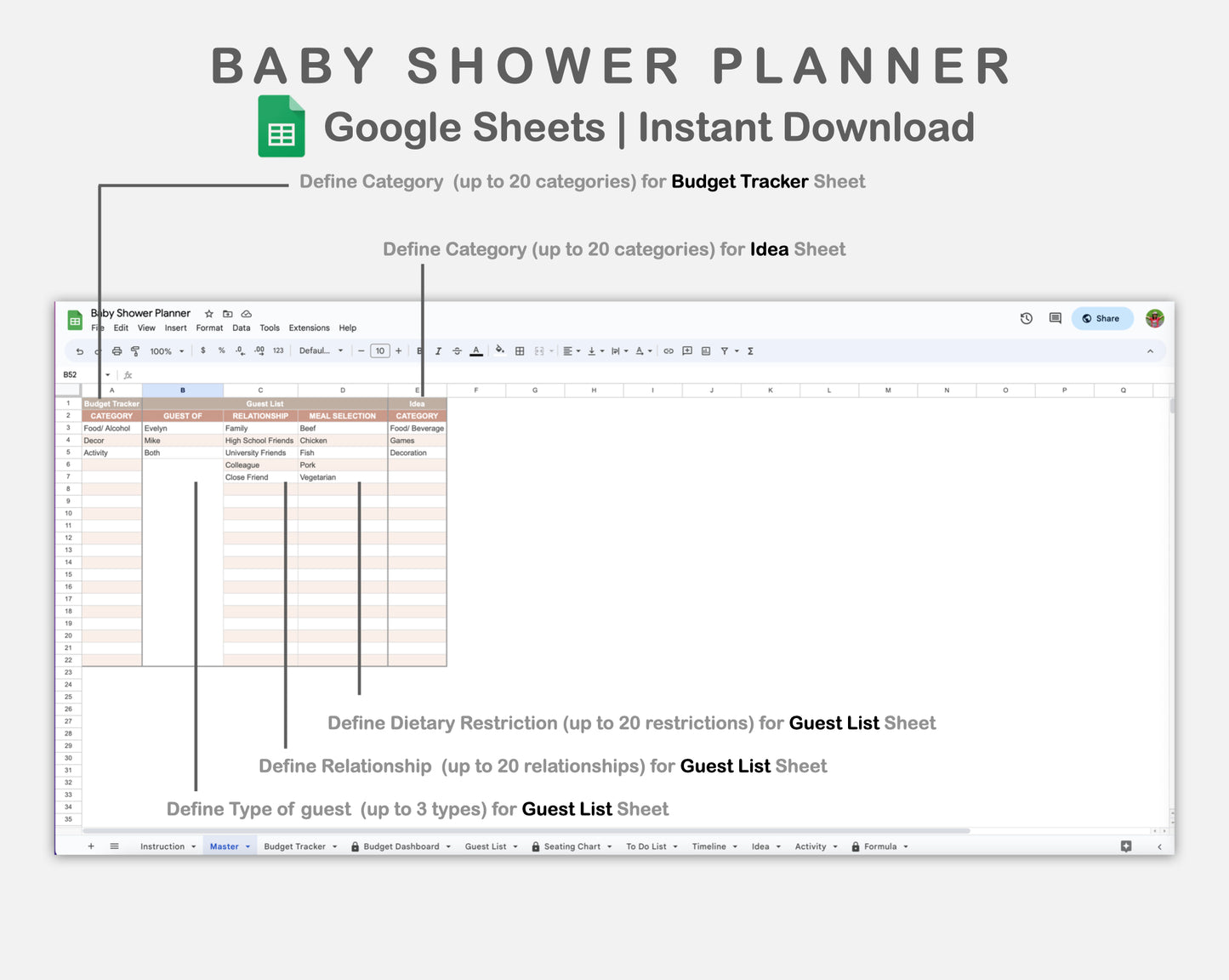 Google Sheets - Baby Shower Planner - Neutral