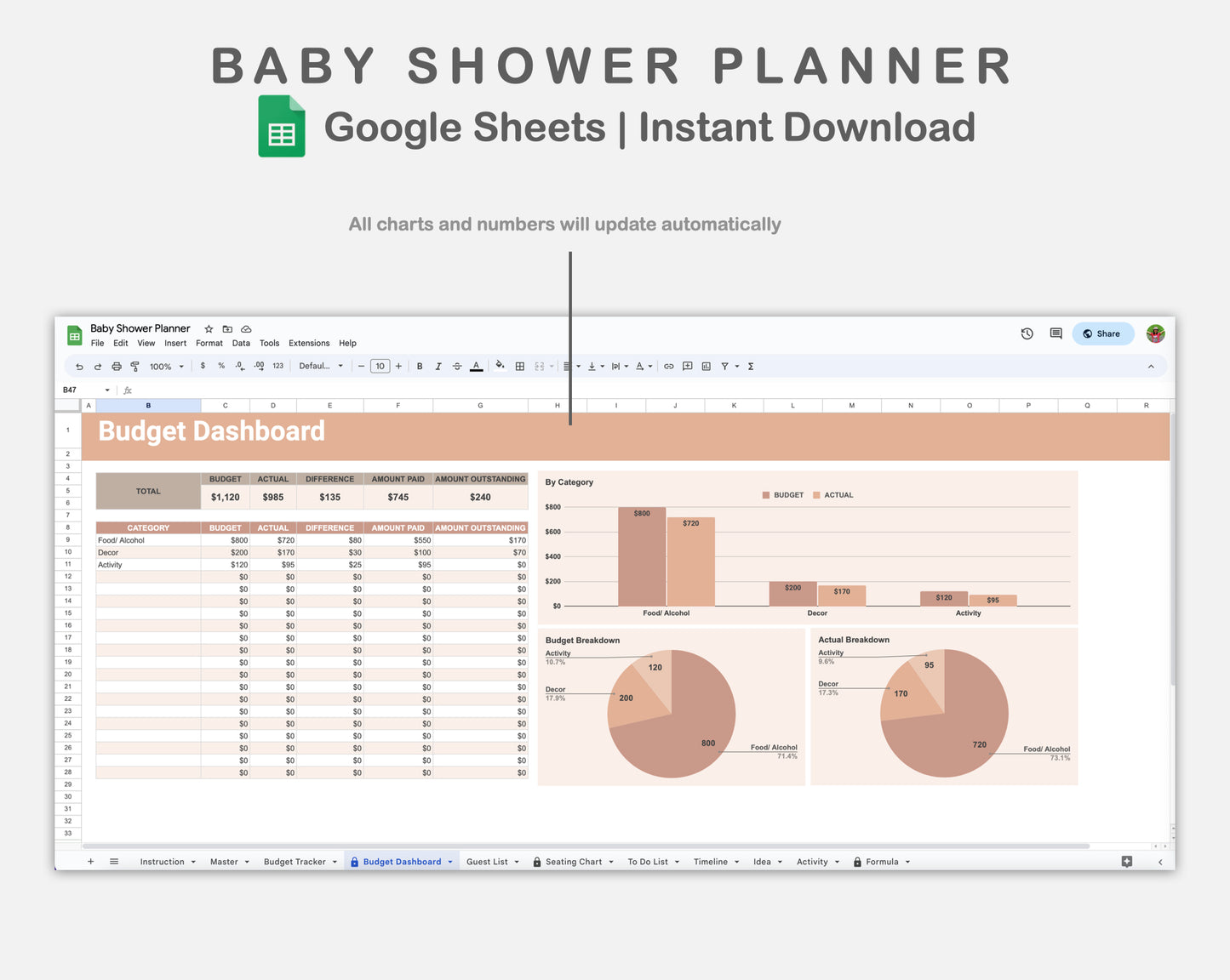 Google Sheets - Baby Shower Planner - Neutral