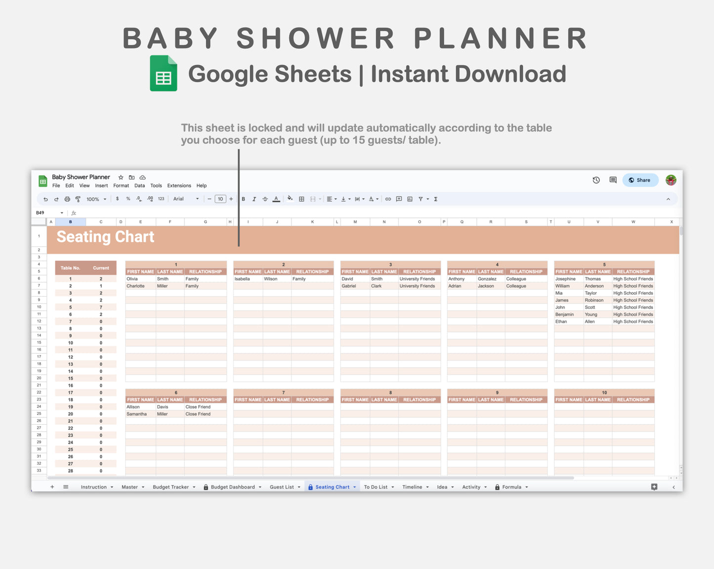 Google Sheets - Baby Shower Planner - Neutral