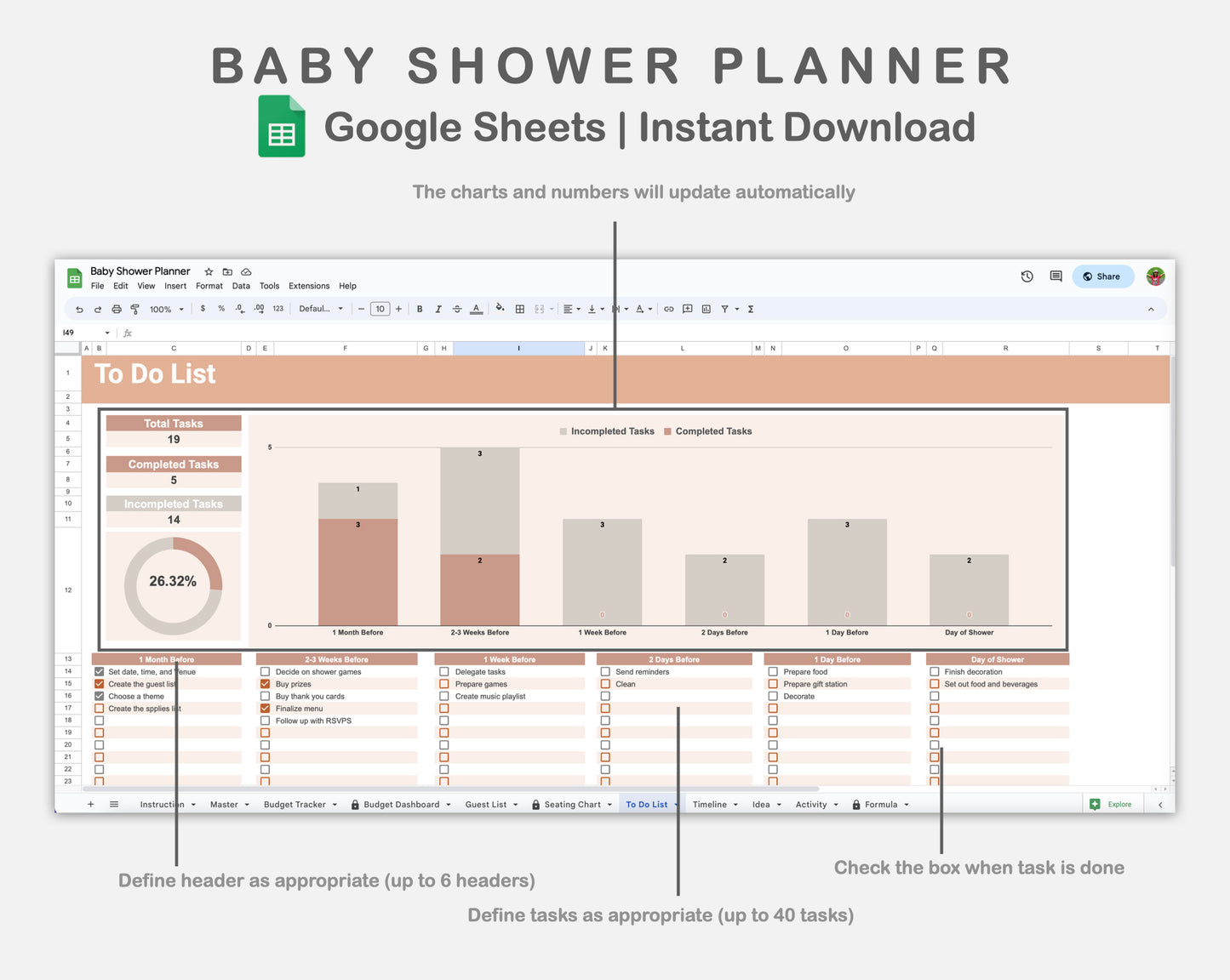 Google Sheets - Baby Shower Planner - Neutral