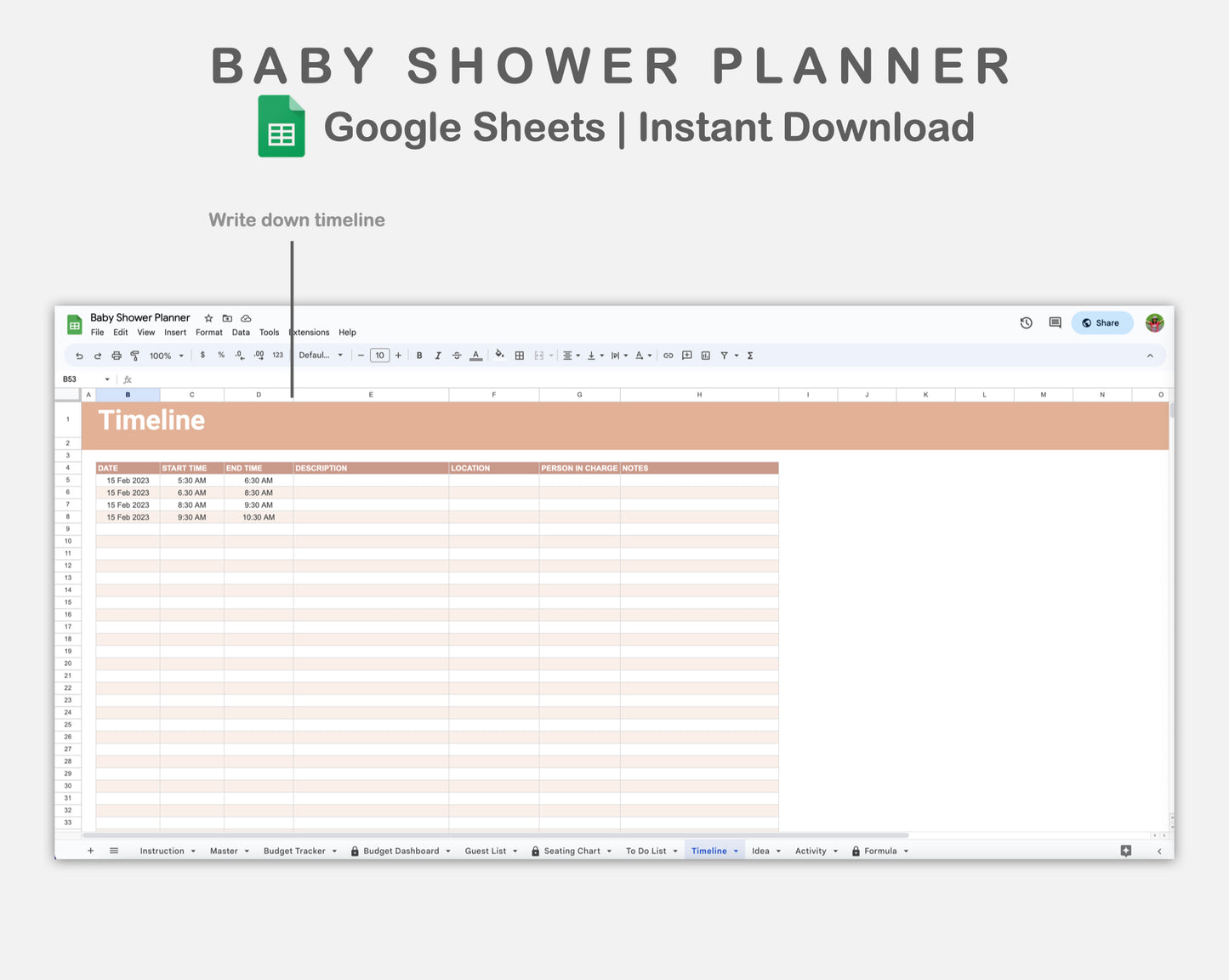 Google Sheets - Baby Shower Planner - Neutral