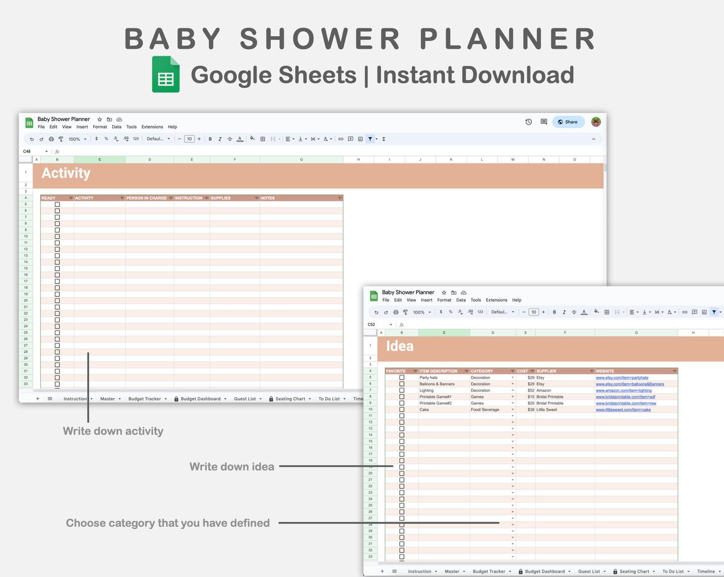Google Sheets - Baby Shower Planner - Neutral