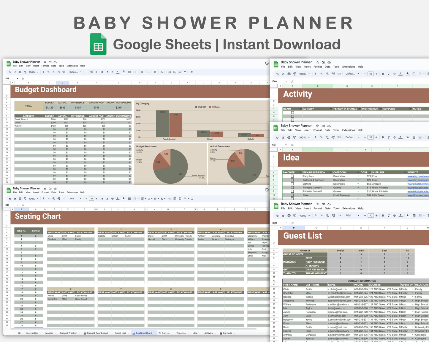 Google Sheets - Baby Shower Planner - Earthy