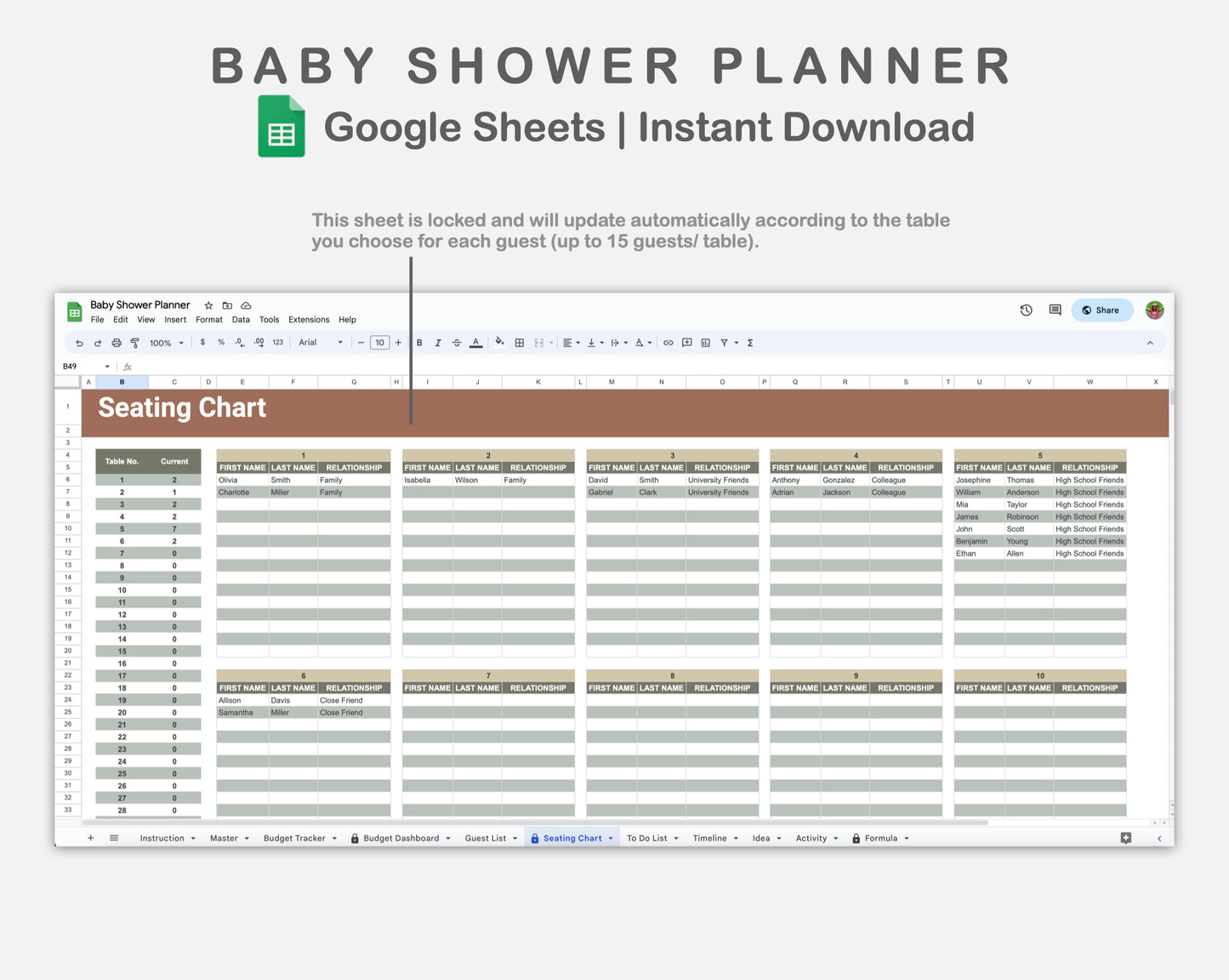 Google Sheets - Baby Shower Planner - Earthy
