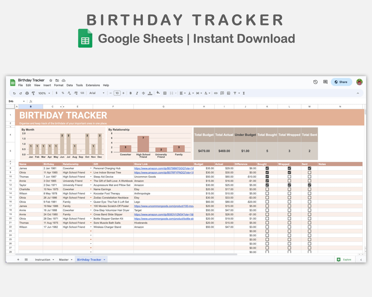 Google Sheets - Birthday Tracker - Neutral