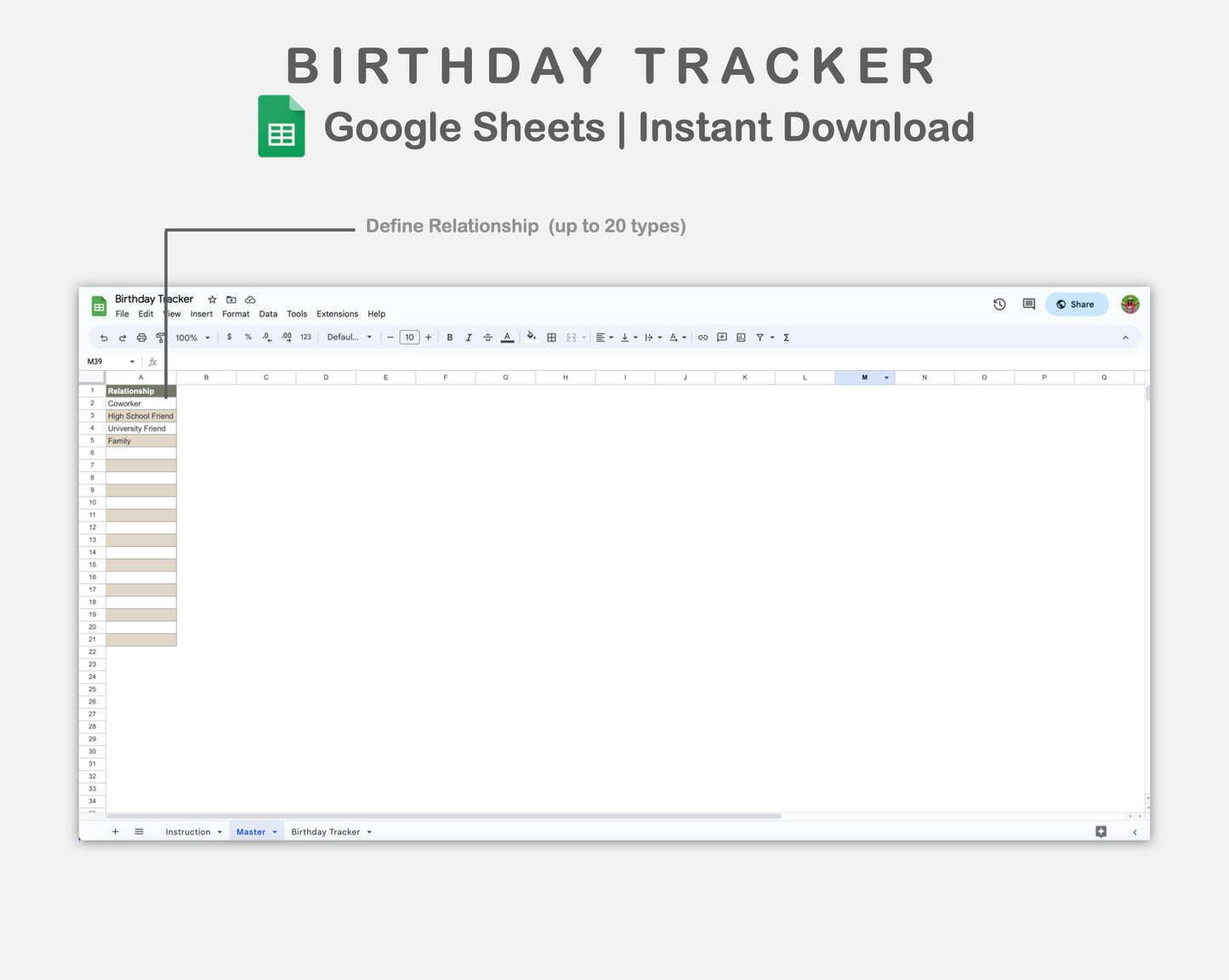 Google Sheets - Birthday Tracker - Earthy