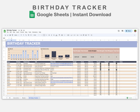 Google Sheets - Birthday Tracker - Sweet