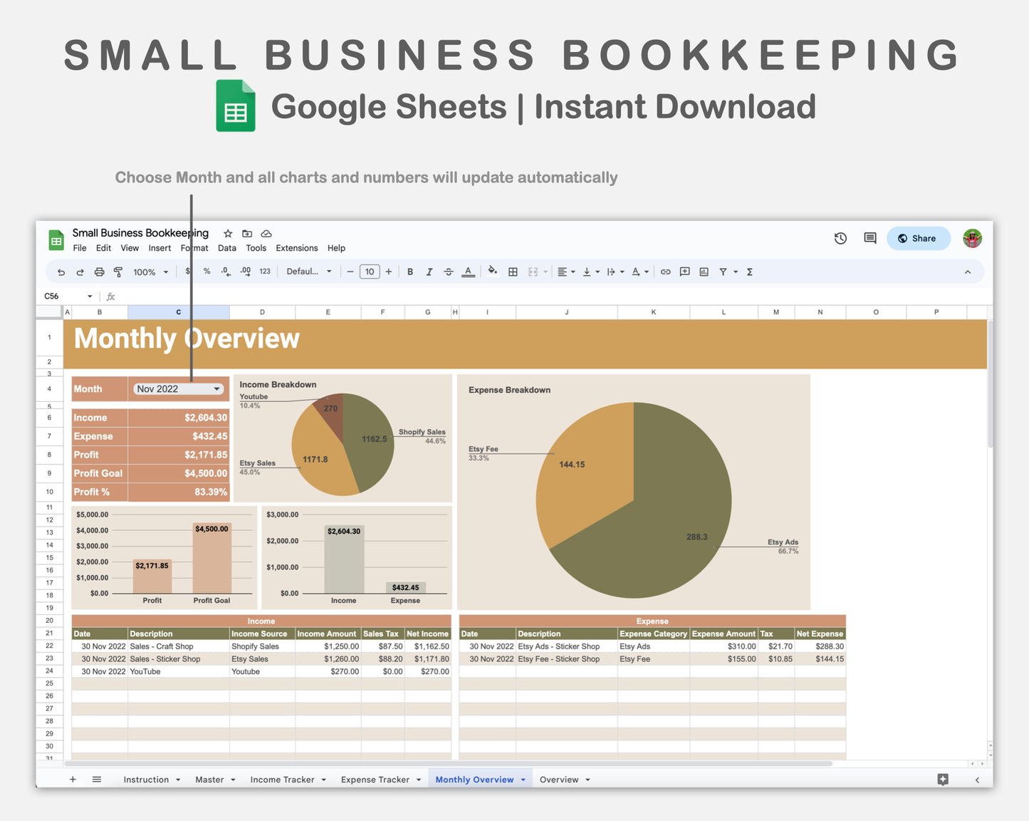 Google Sheets - Small Business Bookkeeping - Boho