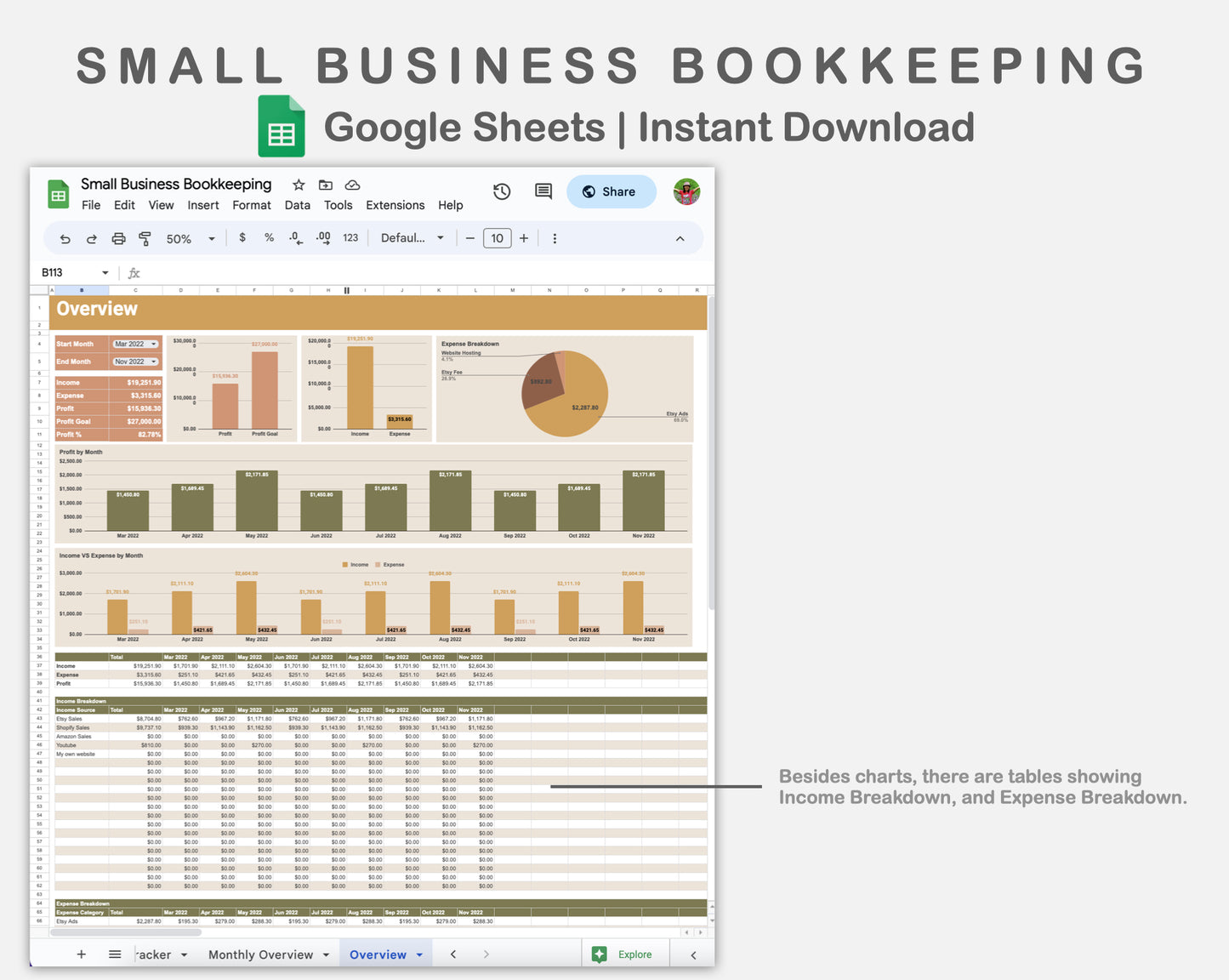 Google Sheets - Small Business Bookkeeping - Boho