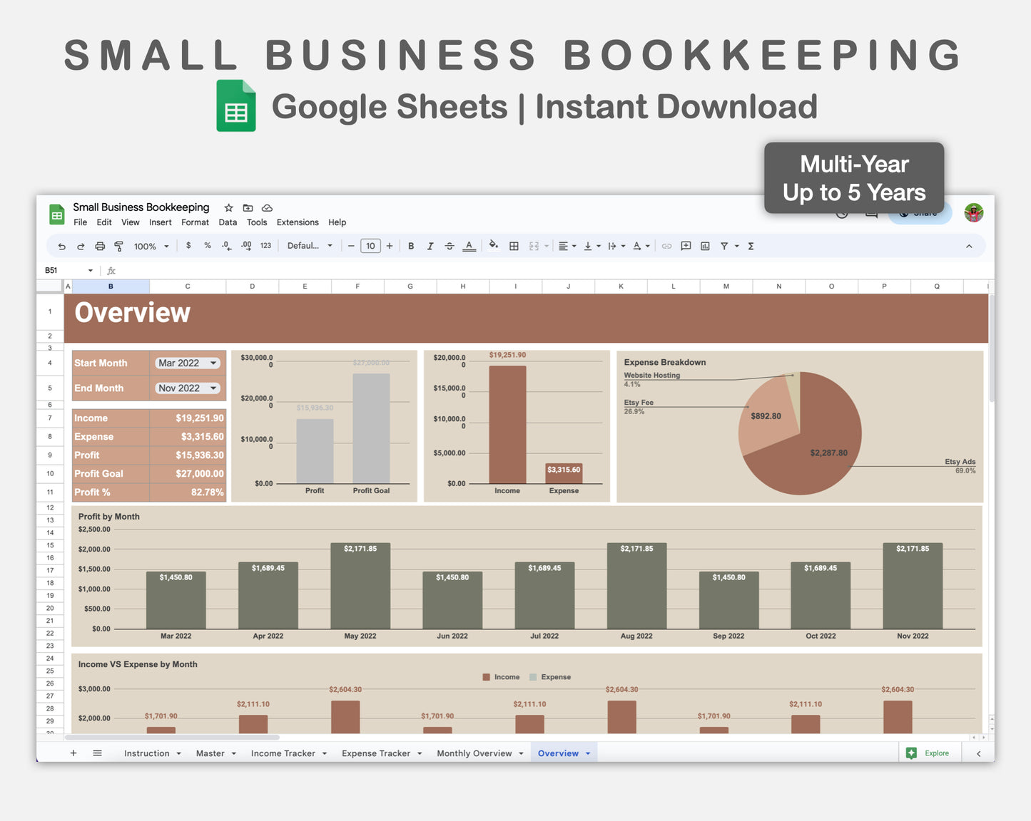Google Sheets - Small Business Bookkeeping - Earthy