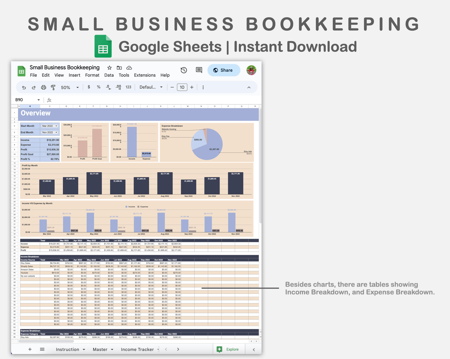 Google Sheets - Small Business Bookkeeping - Sweet