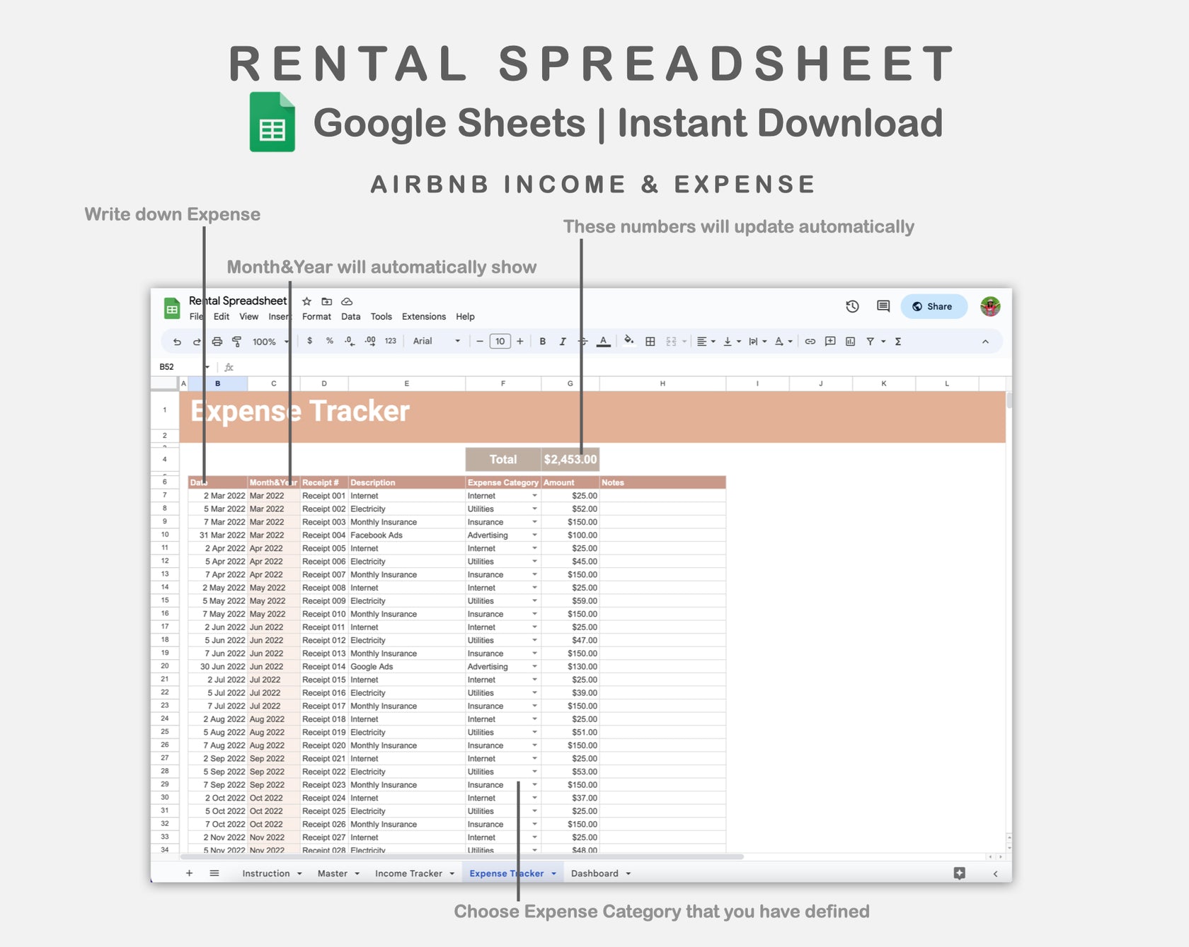 Google Sheets Rental Spreadsheet Neutral kjunstudio