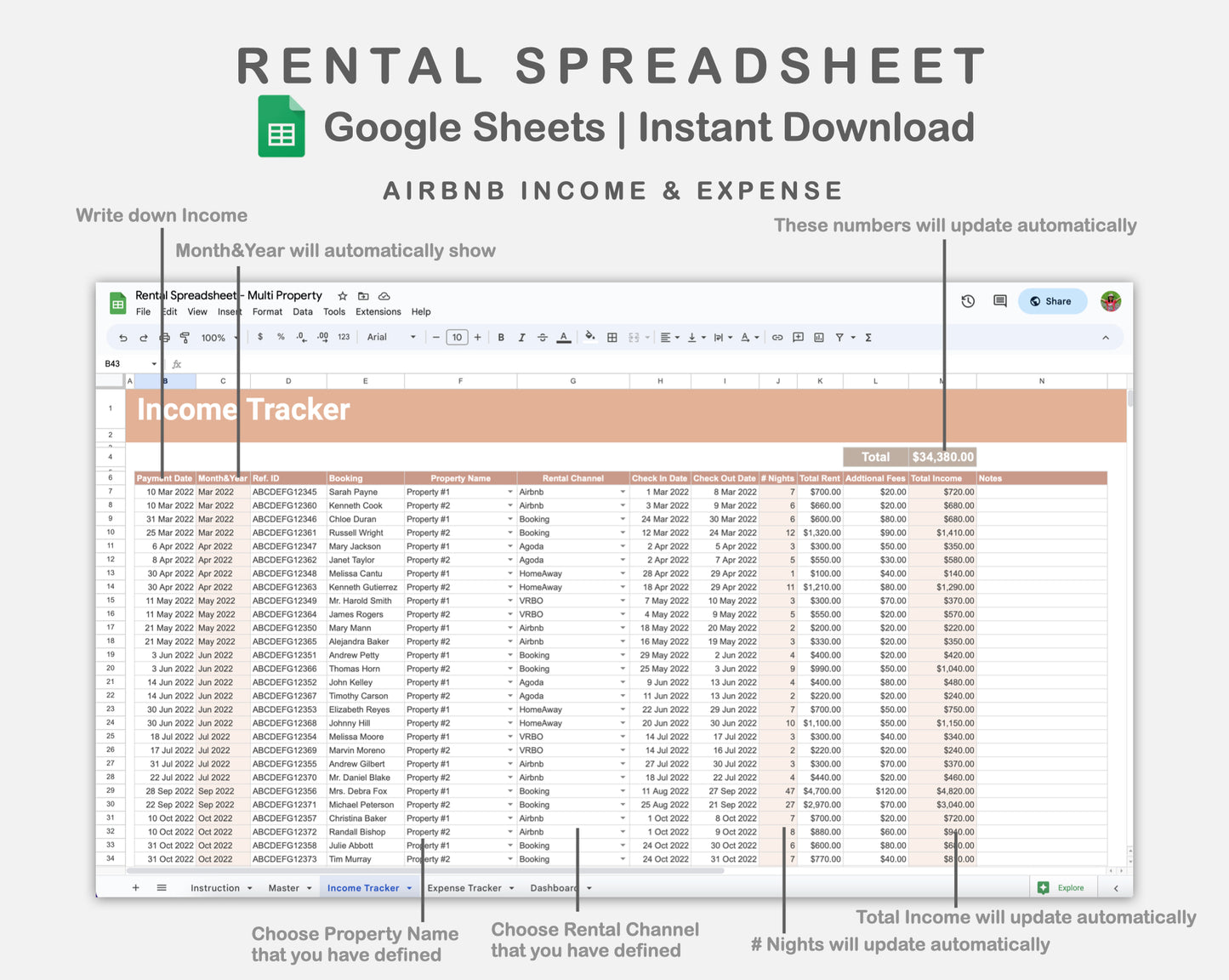 Google Sheets - Rental Spreadsheet - Multi Property - Neutral