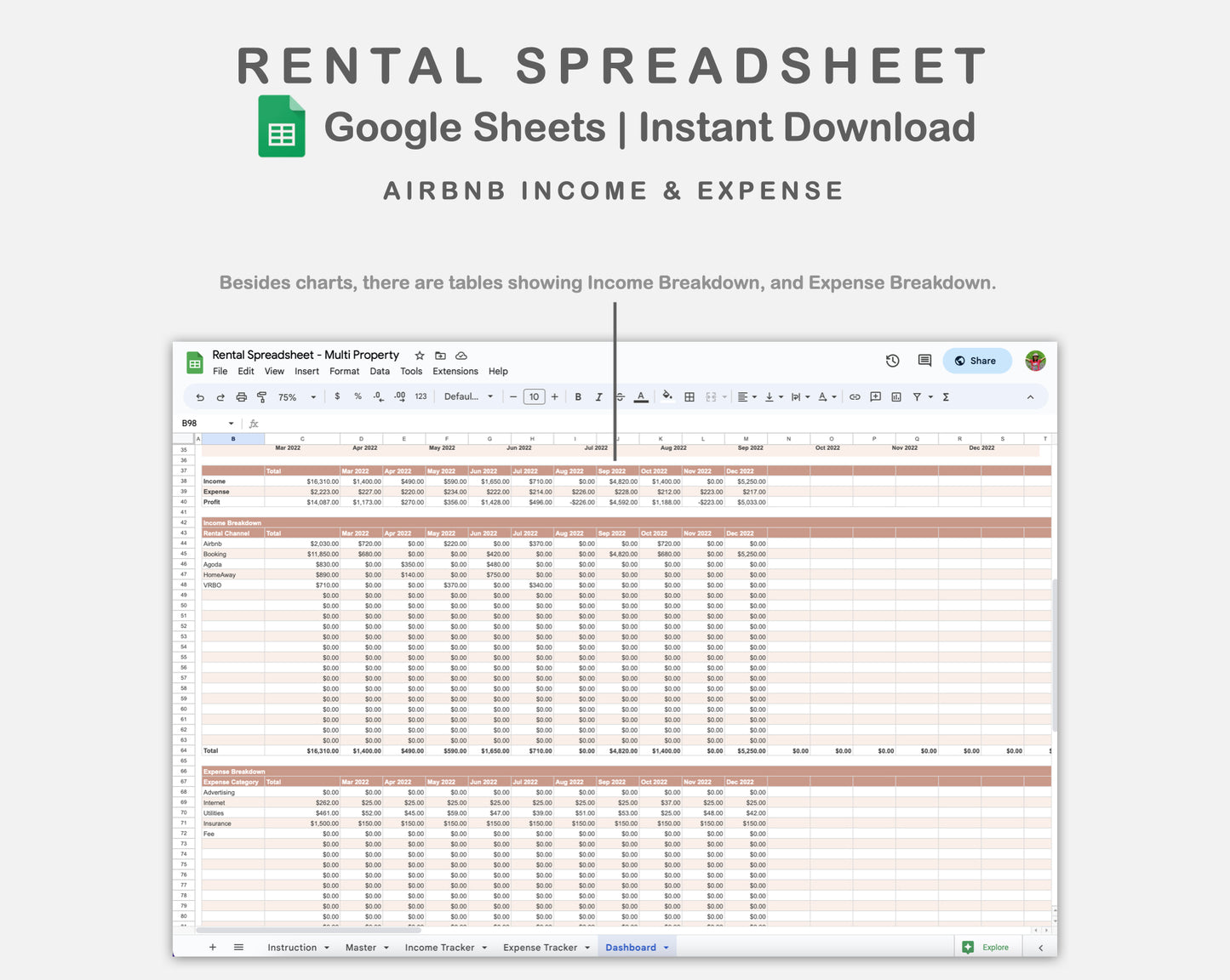 Google Sheets - Rental Spreadsheet - Multi Property - Neutral