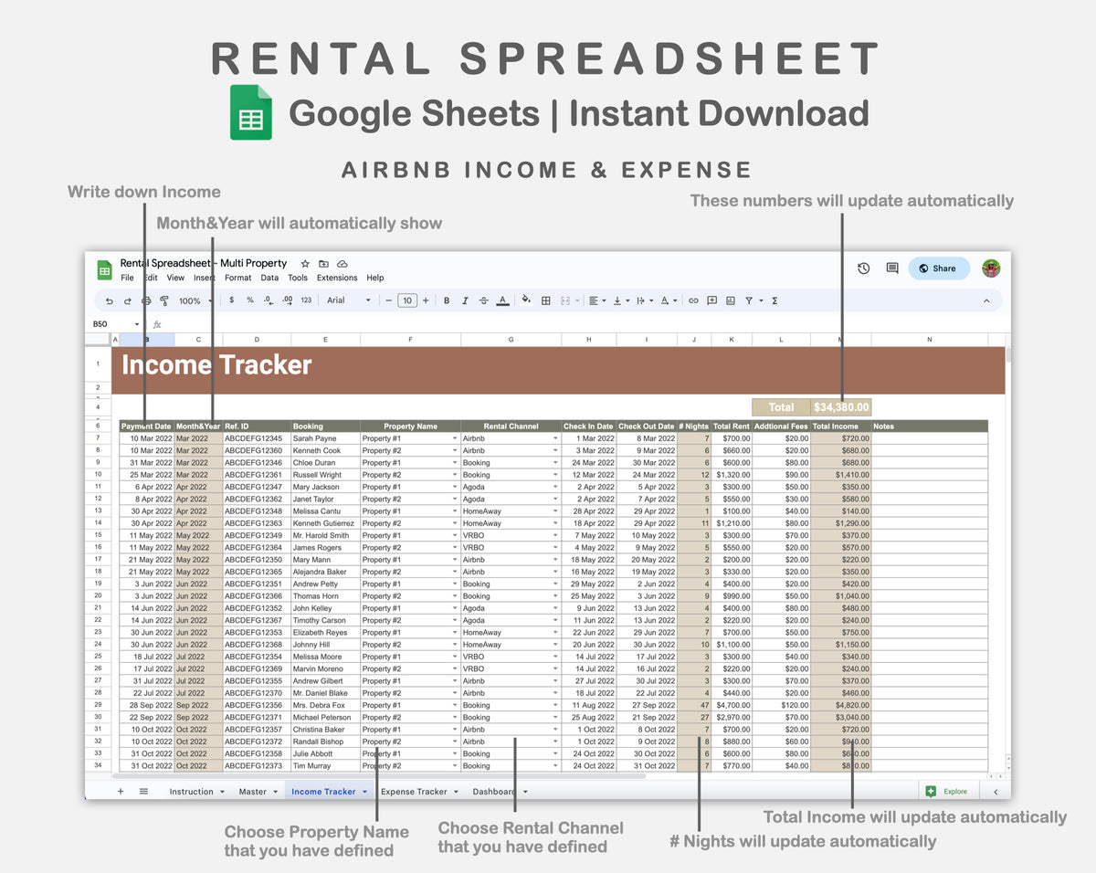 Google Sheets - Rental Spreadsheet - Multi Property - Earthy – kjunstudio