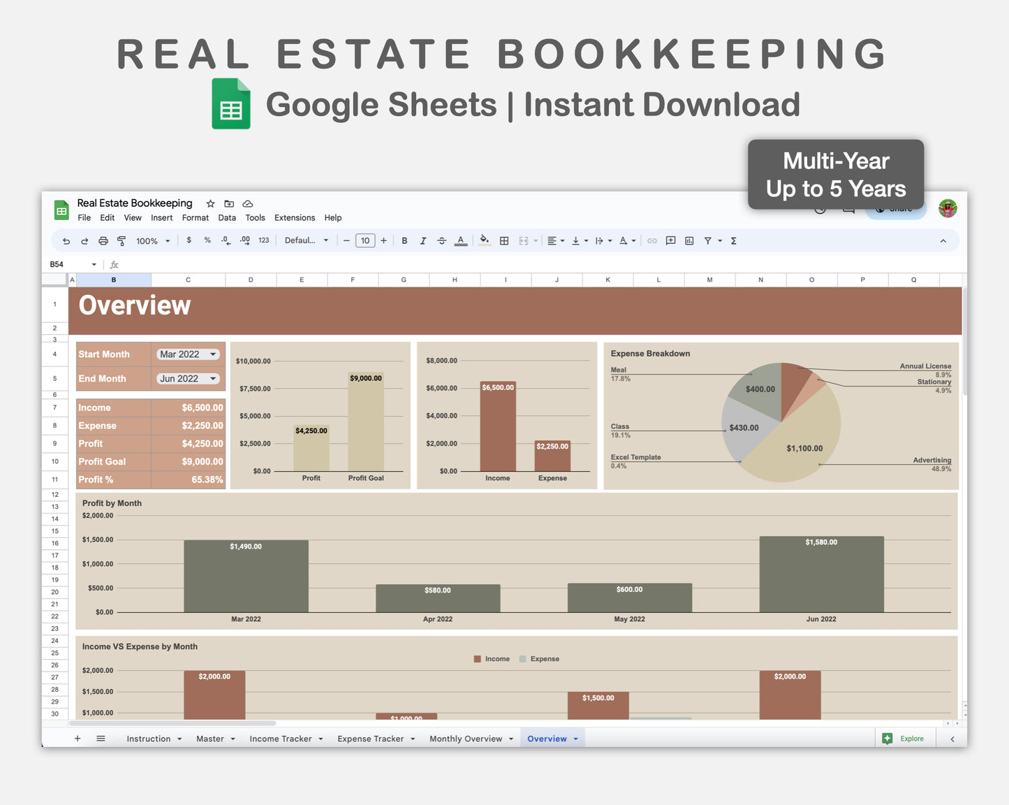 Google Sheets - Real Estate Bookkeeping - Earthy