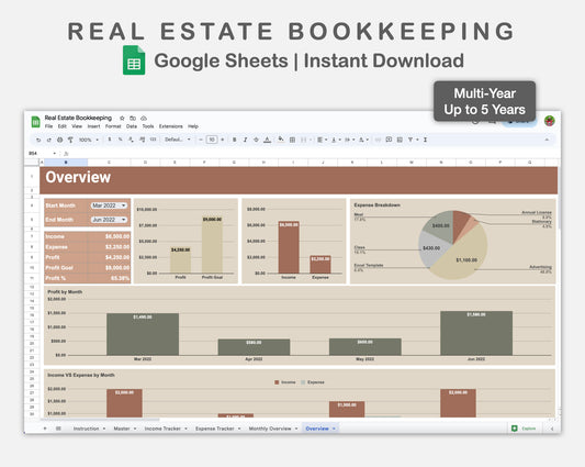 Google Sheets - Real Estate Bookkeeping - Earthy