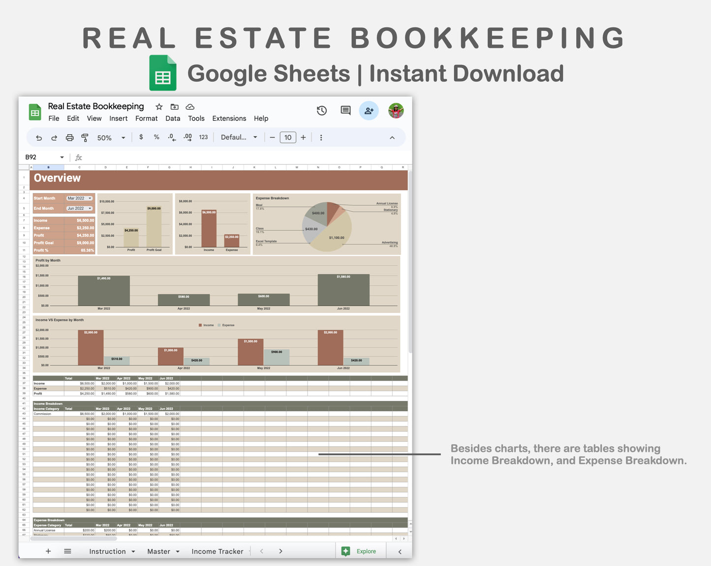 Google Sheets - Real Estate Bookkeeping - Earthy