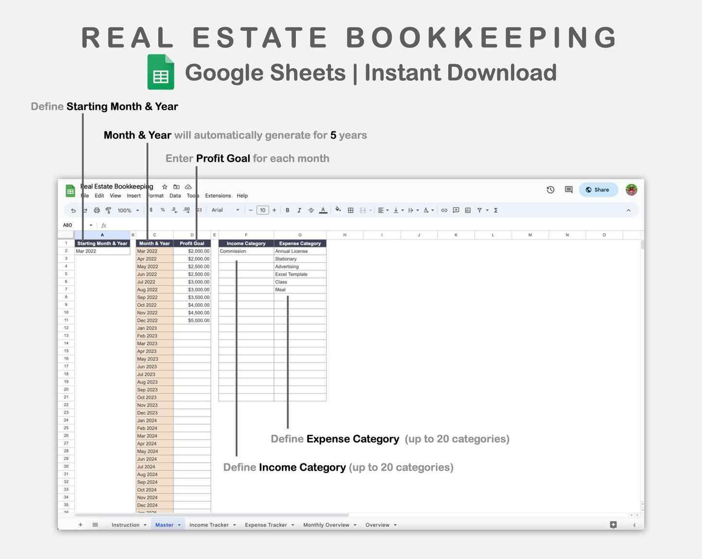 Google Sheets - Real Estate Bookkeeping - Sweet