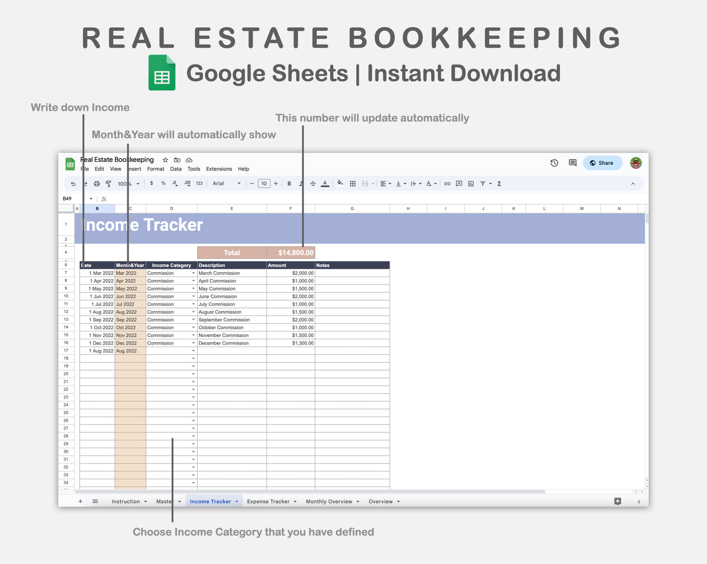 Google Sheets - Real Estate Bookkeeping - Sweet