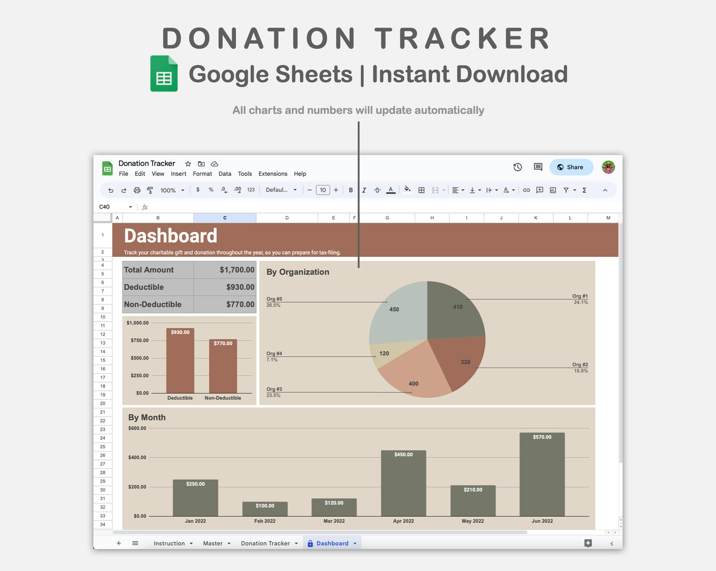 Google Sheets - Donation Tracker - Earthy