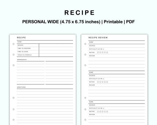 Personal Wide Inserts - Recipe