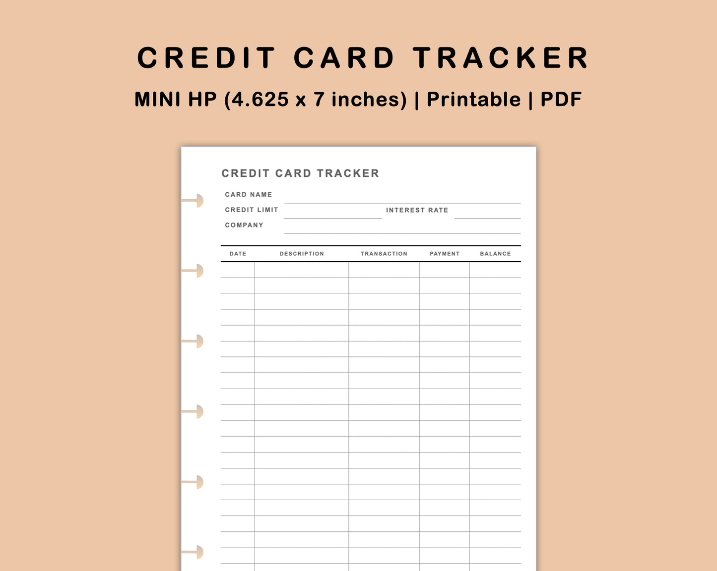 Mini Happy Planner Inserts - Credit Card Tracker