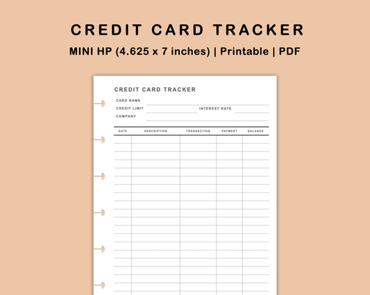 Mini Happy Planner Inserts - Credit Card Tracker