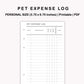Personal Inserts - Pet Expense Log