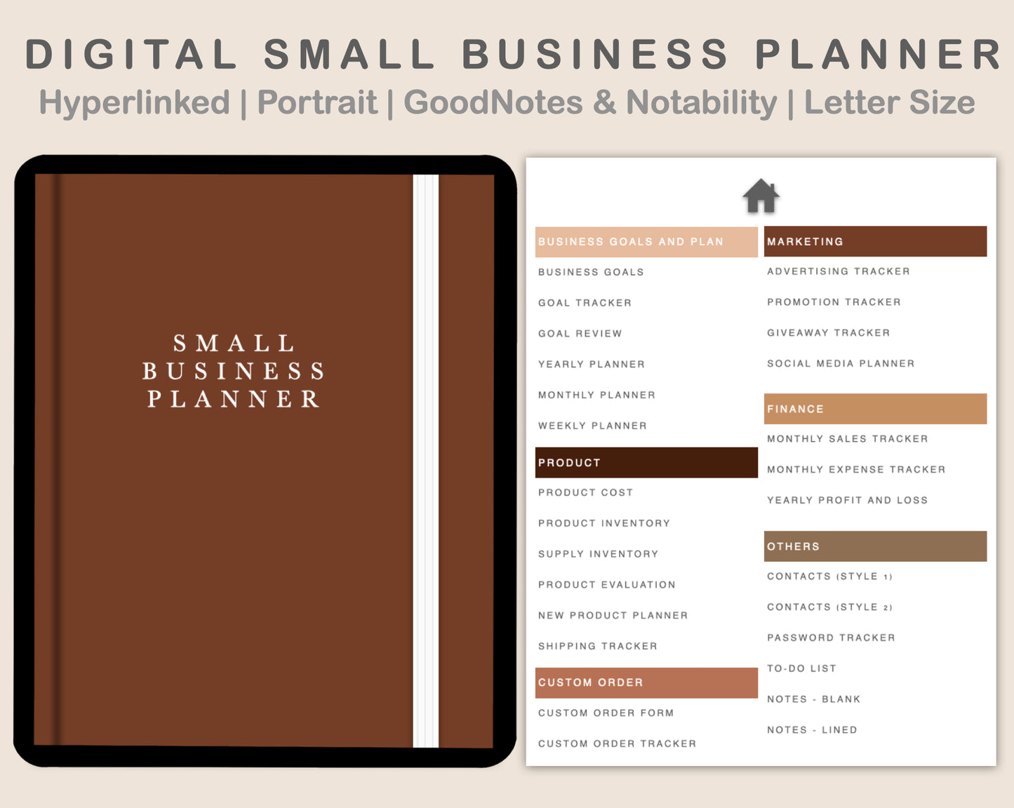 Digital Small Business Planner - Coffee Brown