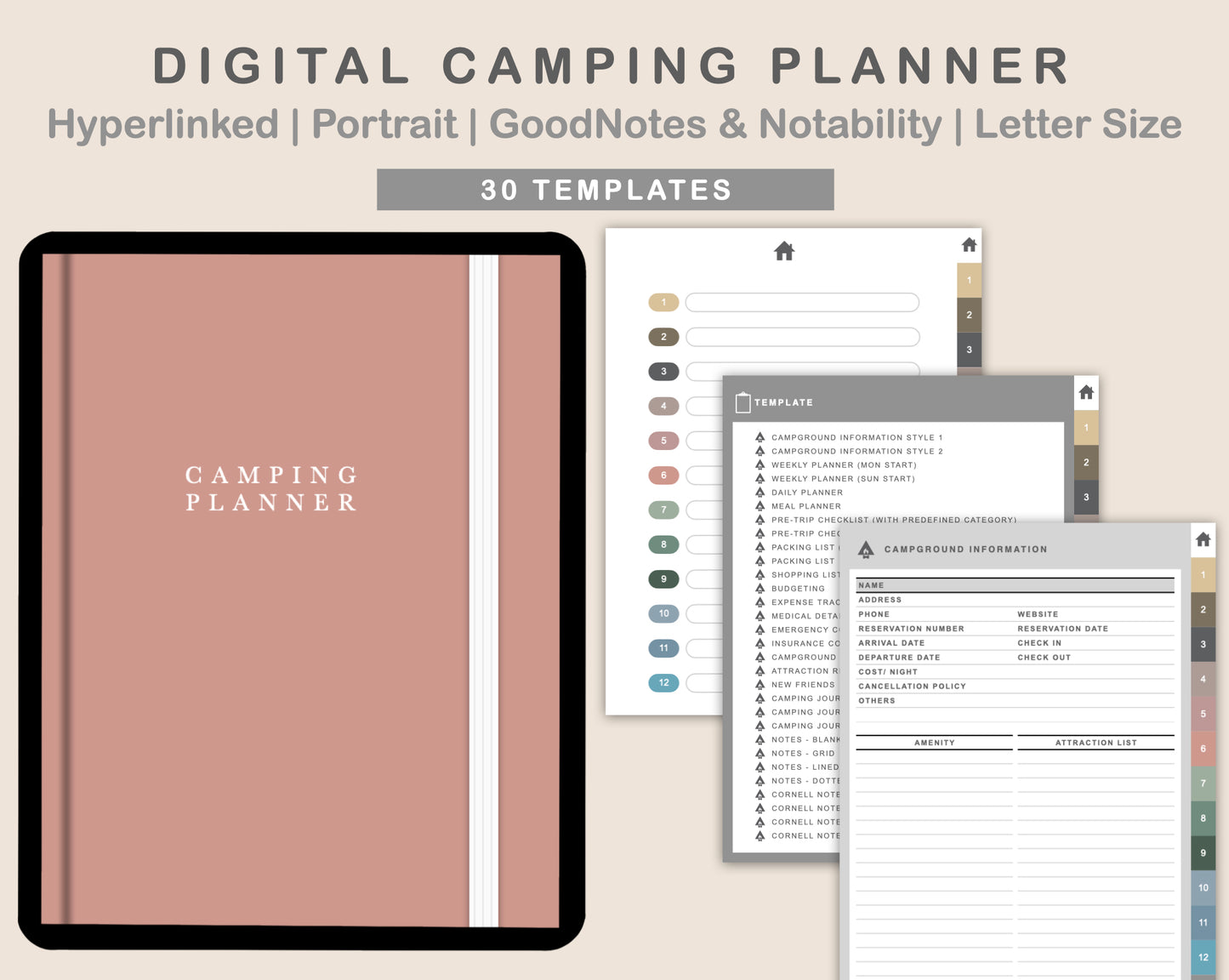 Digital Camping Planner - Muted