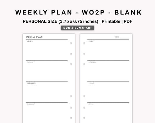 Personal Inserts - Weekly Plan - WO2P - Blank