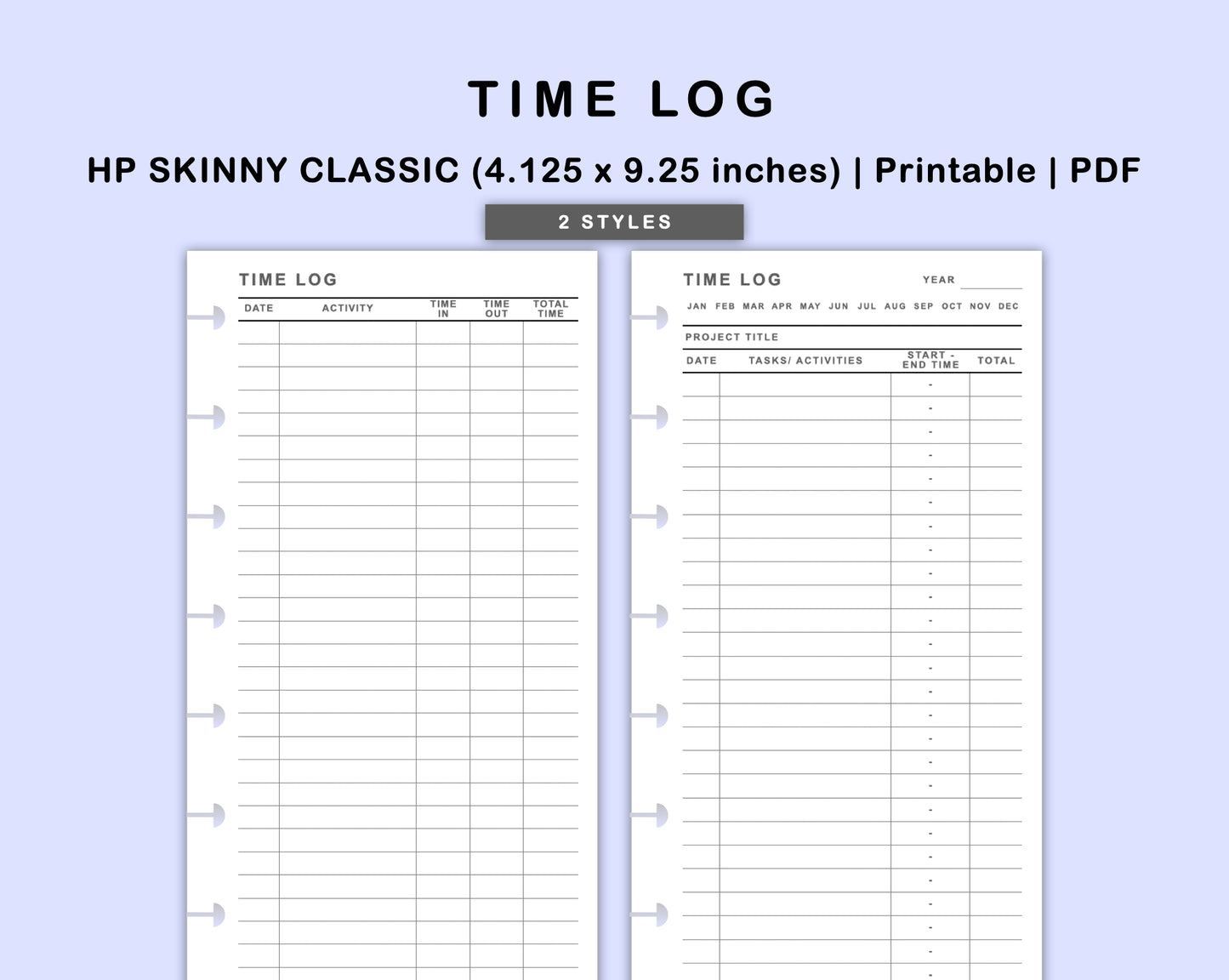Skinny Classic HP Inserts - Time Log