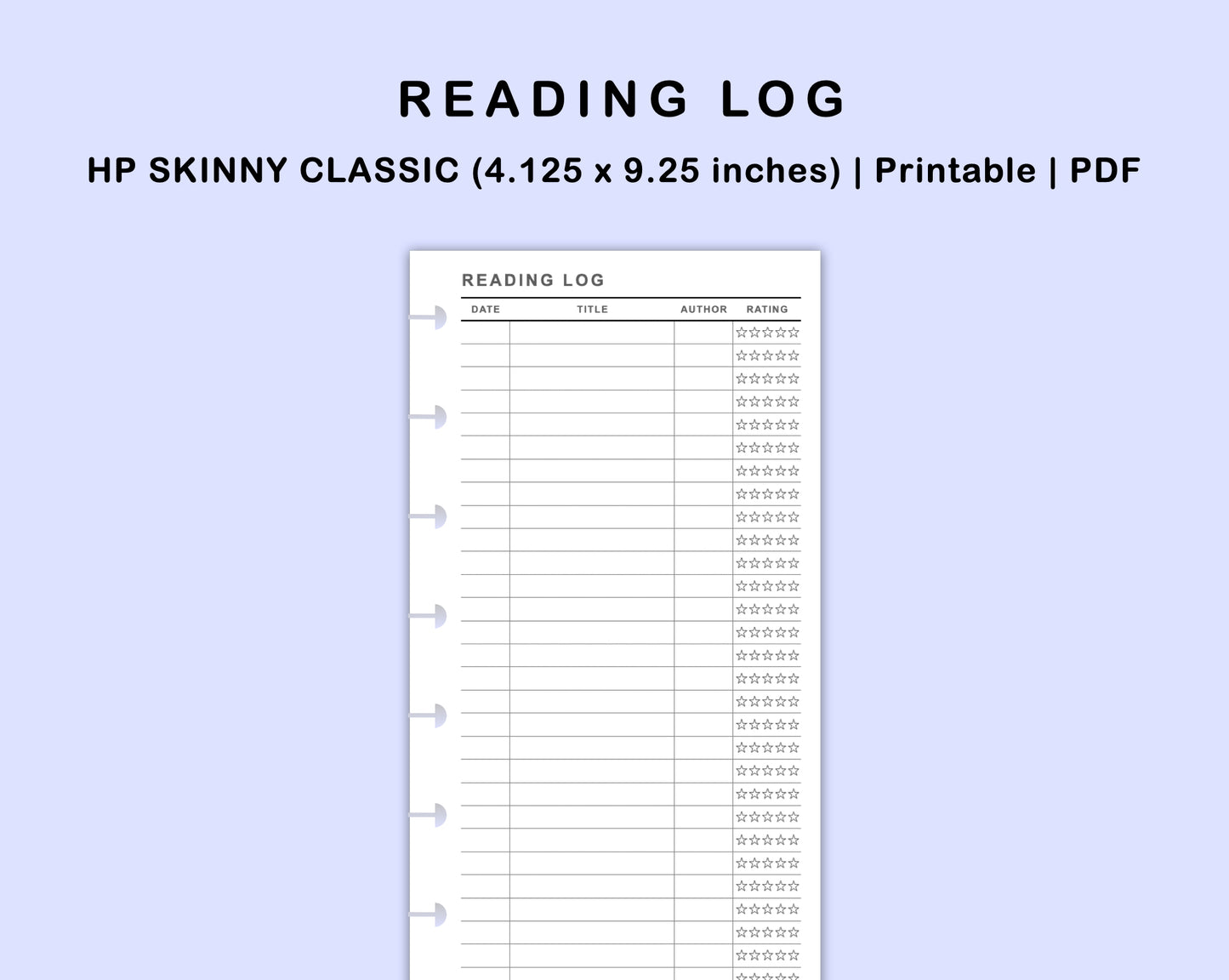 Skinny Classic HP Inserts - Reading Log