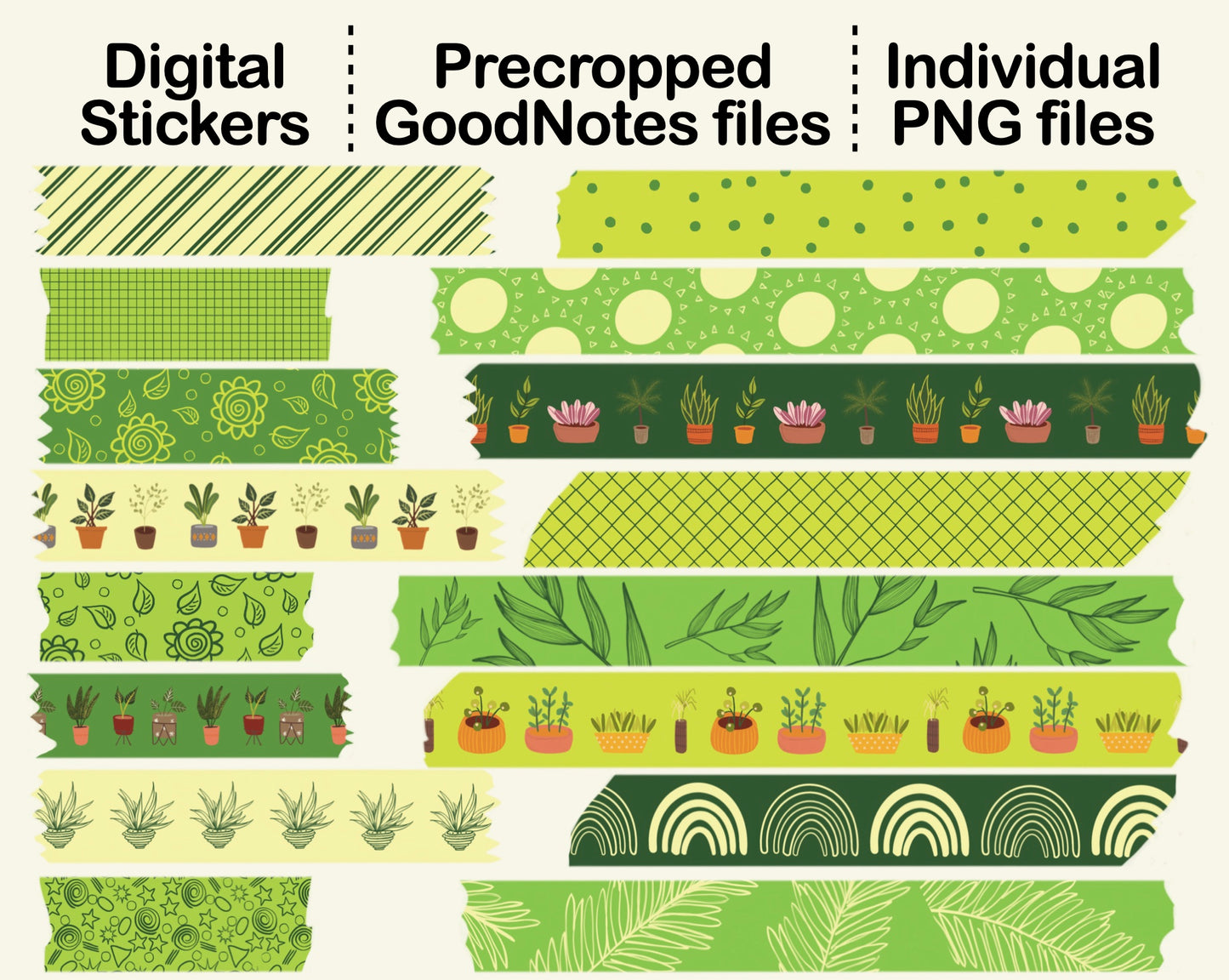 Digital Washi Tape - Bright Green Plant
