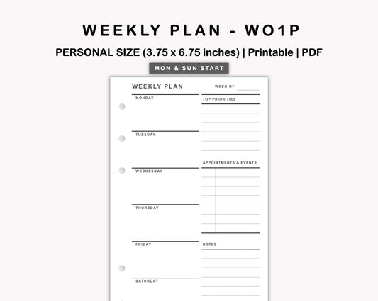 Personal Inserts - Weekly Plan - WO1P - with Top Priority