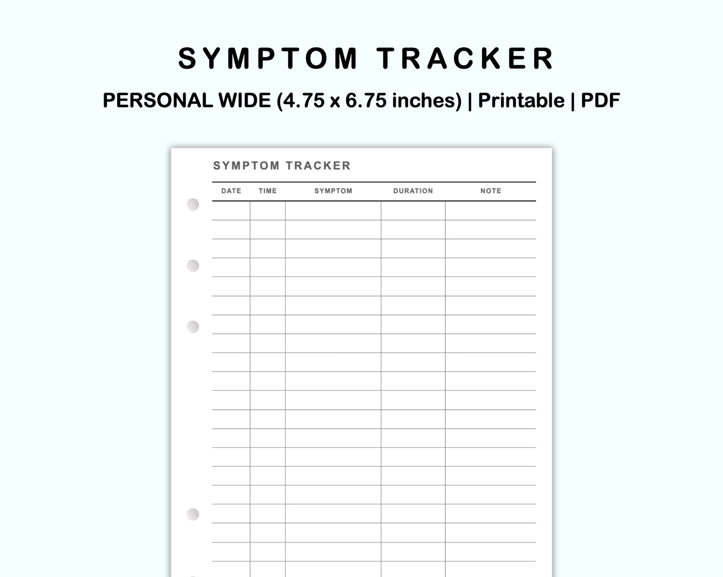 Personal Wide Inserts - Symptom Tracker