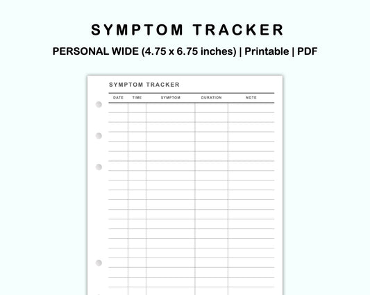 Personal Wide Inserts - Symptom Tracker