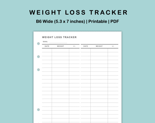 B6 Wide Inserts - Weight Loss Tracker