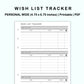 Personal Wide Inserts - Wish List Tracker by Wish List For