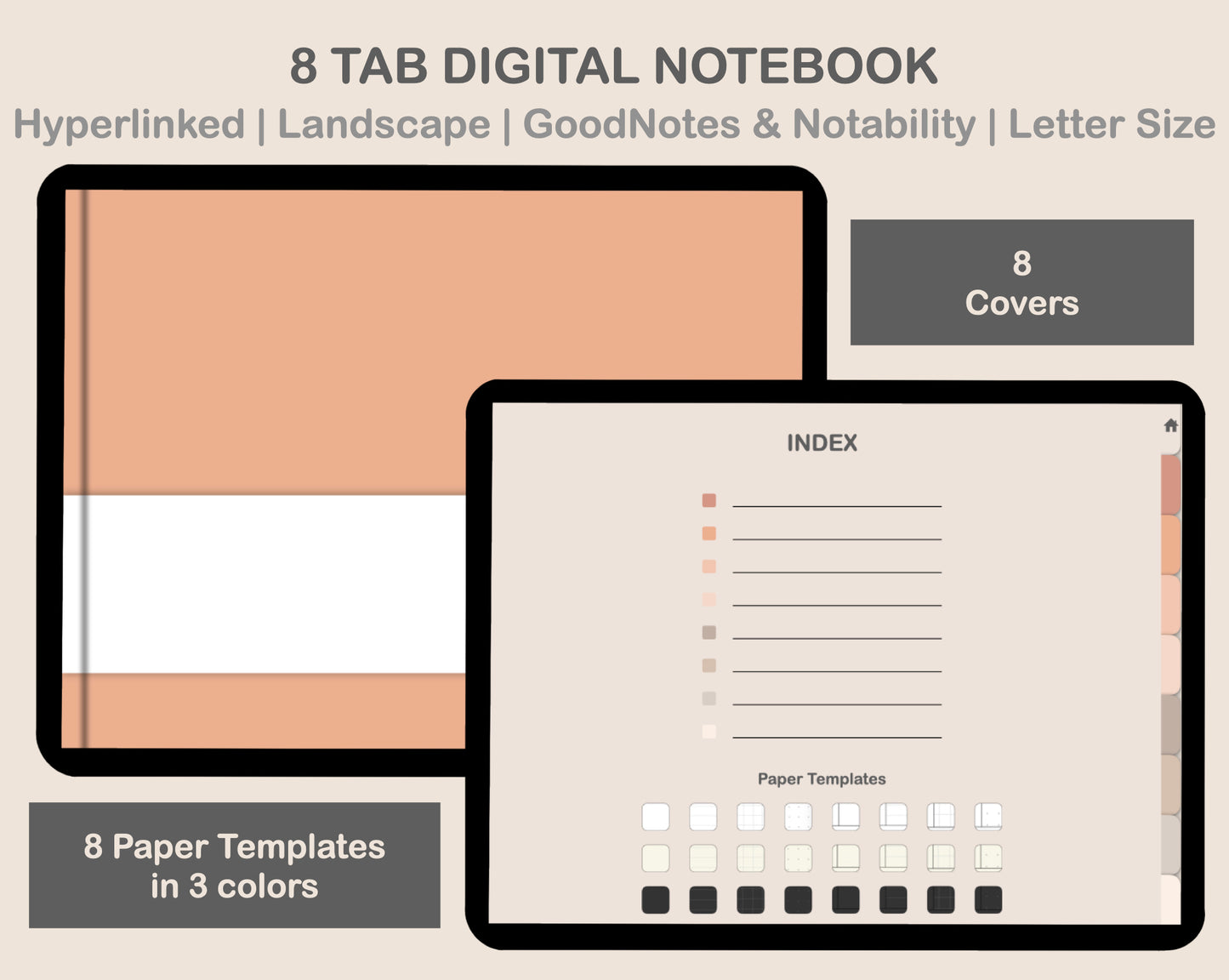 Digital Notebook 8 Tab - Landscape - Neutral