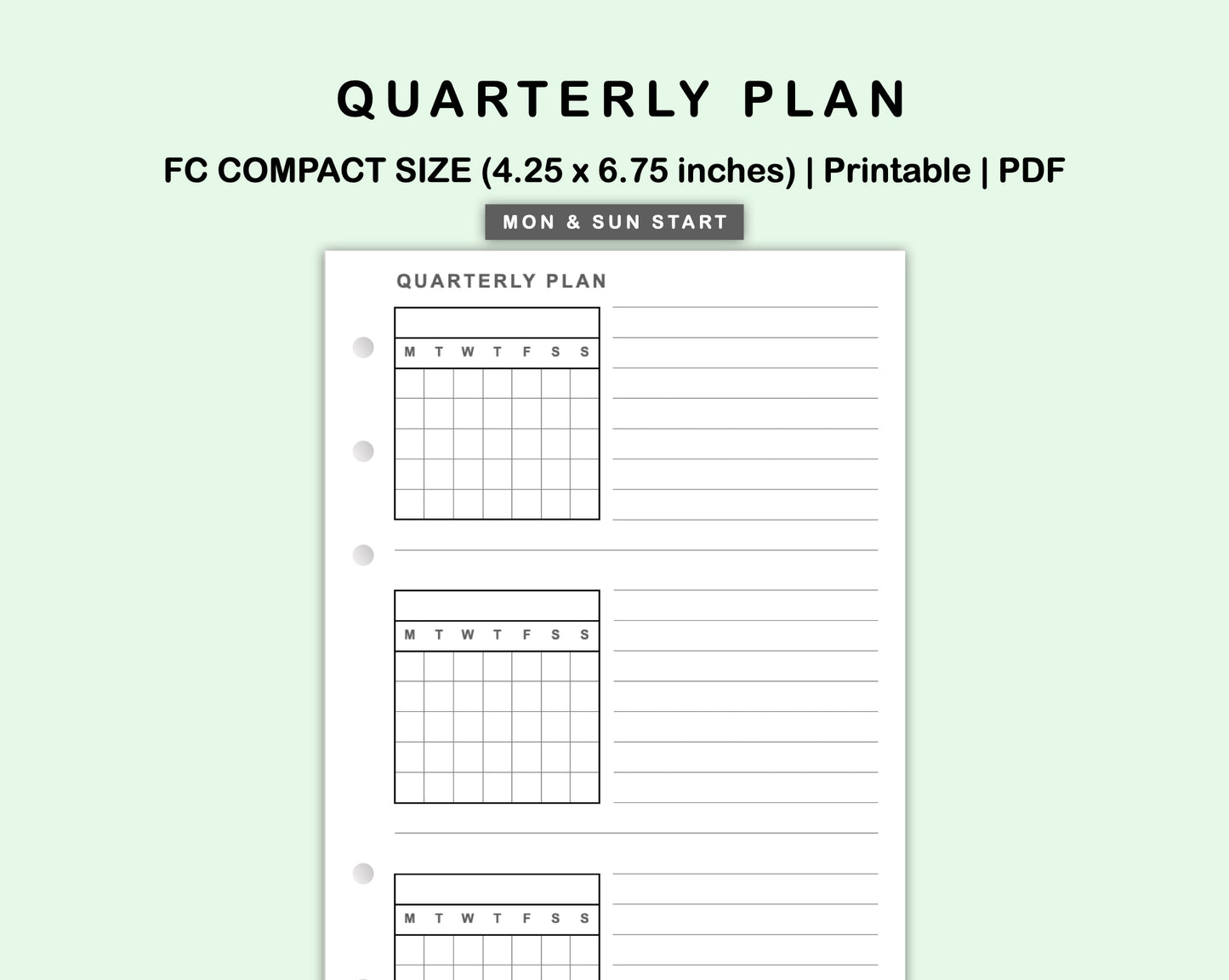FC Compact Inserts - Quarterly Plan with Calendar