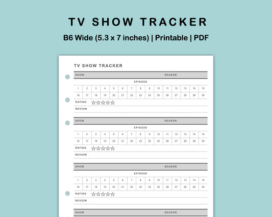 B6 Wide Inserts - TV Show Tracker
