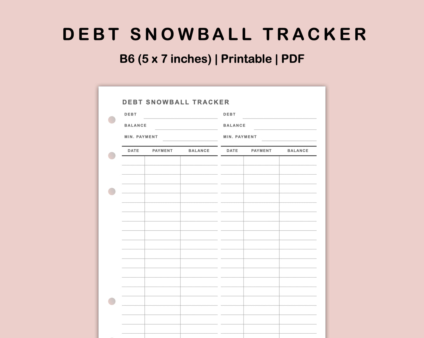 B6 Inserts - Debt Snowball Tracker